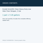 Ecolab Scientific Clean Heavy Duty Low Odor Floor Stripper, 5 Gal — order contents information card