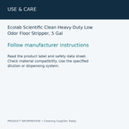 Ecolab Scientific Clean Heavy Duty Low Odor Floor Stripper, 5 Gal — use & care information card