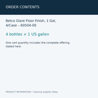 Betco Glare Floor Finish, 1 Gal, 4/Case – 60504-00 — order contents information card