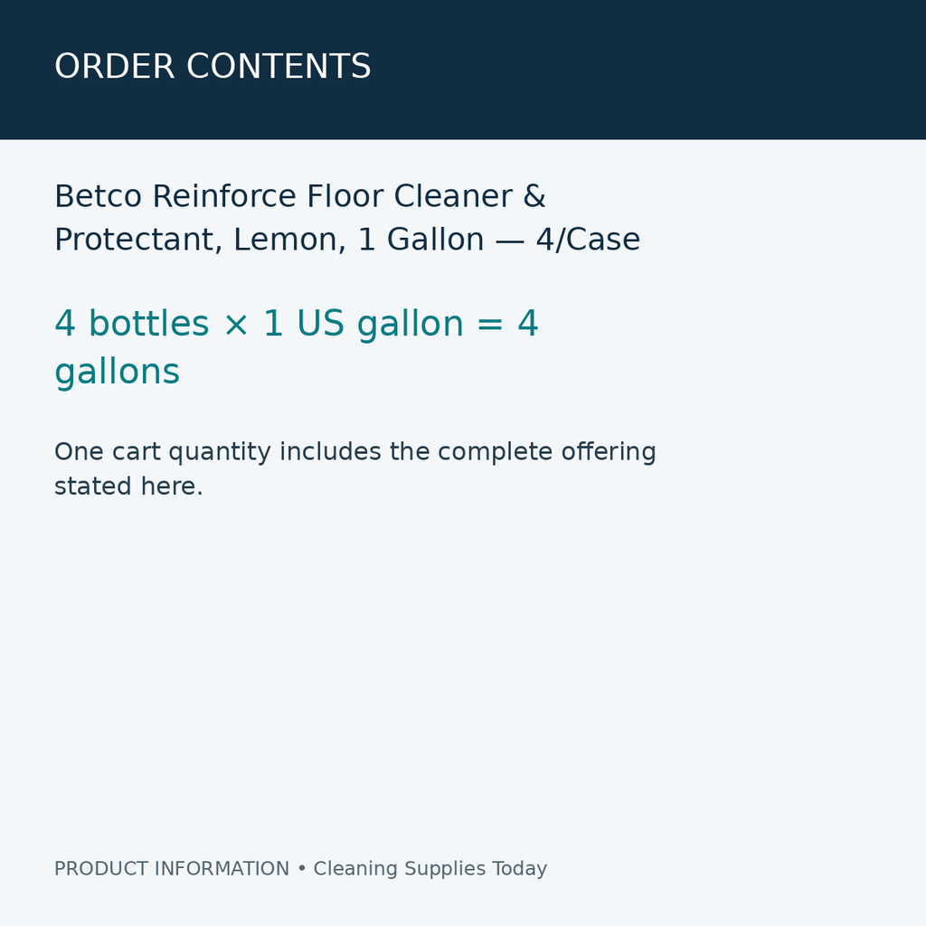 Betco Reinforce Floor Cleaner & Protectant, Lemon, 1 Gallon — 4/Case — order contents information card