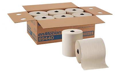 enMotion Recycled Brown Hardwound Paper Towel Rolls – 1-Ply, 800', Case of 6