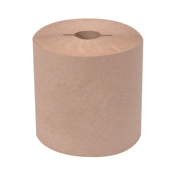 Renown natural controlled hardwound towel roll; six 800-foot rolls per case