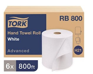 Tork Advanced White Hardwound Paper Towel Rolls – 800', Case of 6
