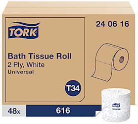 Tork Universal White Toilet Tissue – Septic Safe, 2-Ply, 616 Sheets/Roll, Case of 48