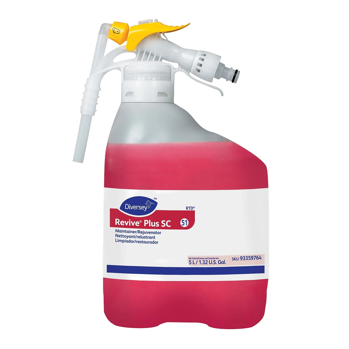 Diversey Revive Plus SC 93359764 floor cleaner and maintainer, 5-liter RTD bottle and dispensing attachment