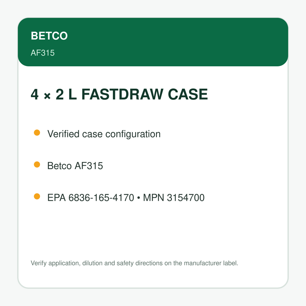 Betco AF315 case configuration: four 2 L containers