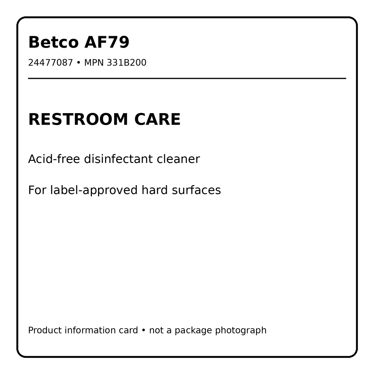 Betco AF79 restroom care information card