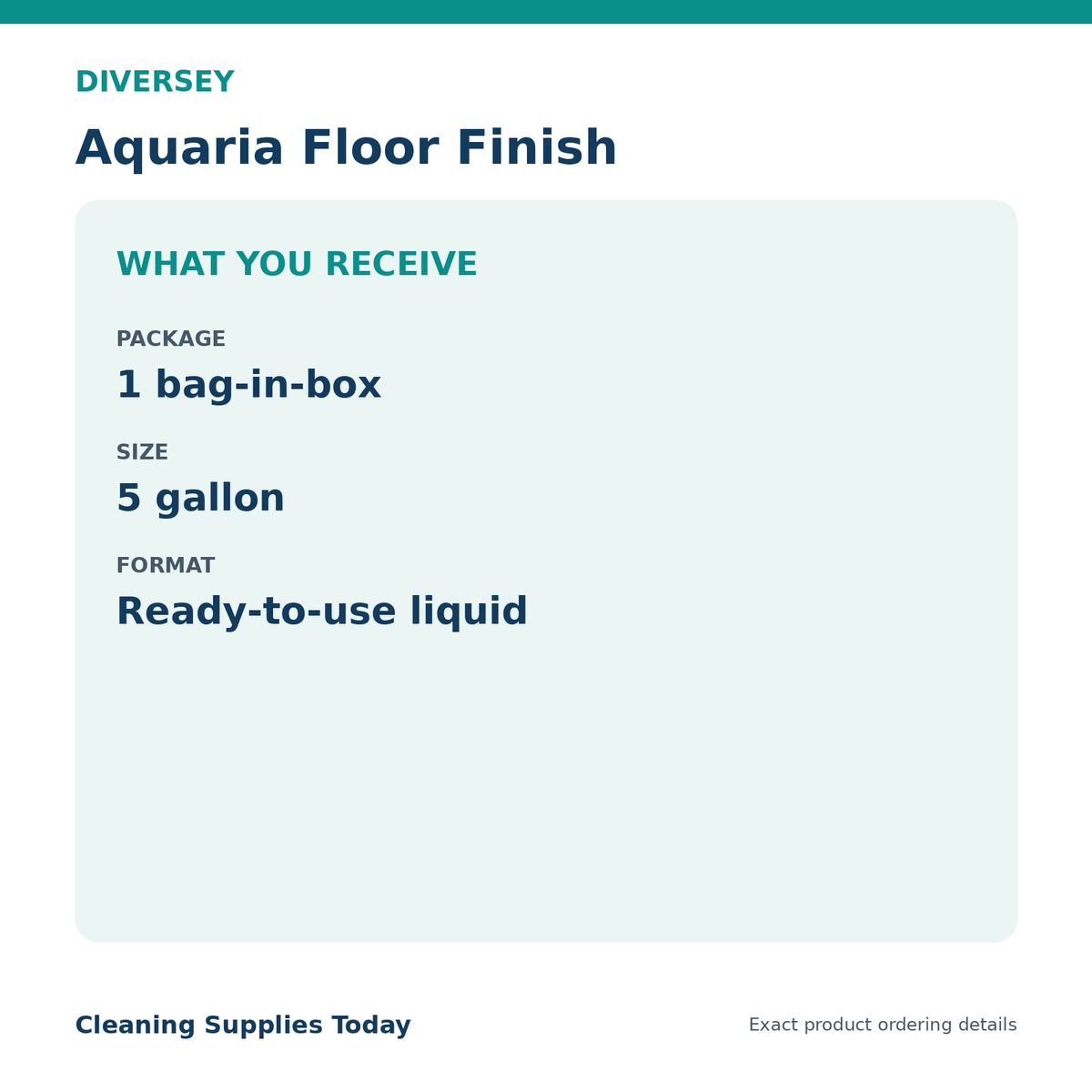 Diversey Aquaria floor finish package quantity and container size