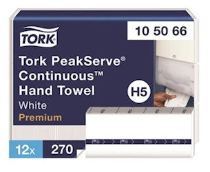 Tork PeakServe Premium Continuous Hand Towels, White, 270/Pack, 12/Case – 105066