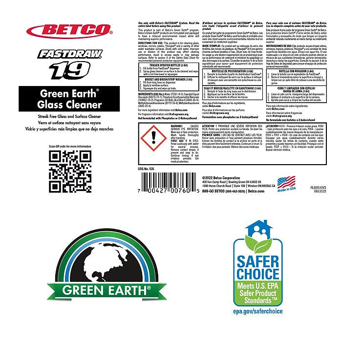 Betco FastDraw 19 5354700 directions and back label