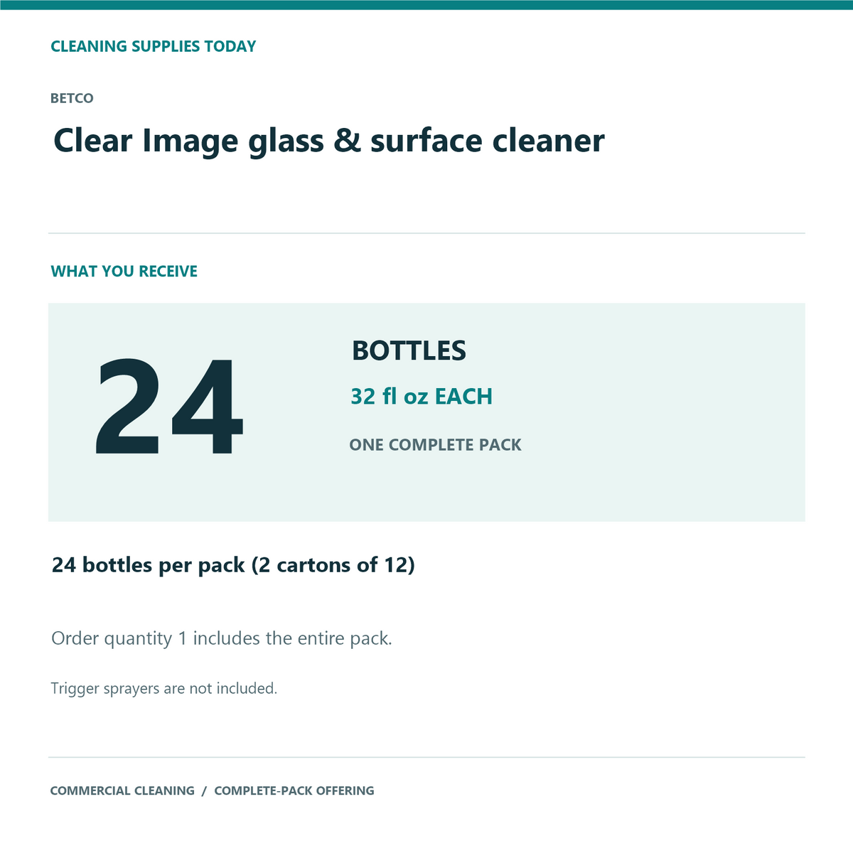Betco Clear Image Glass & Surface Cleaner, 32 oz – 24-Bottle Pack – What you receive and complete pack quantity