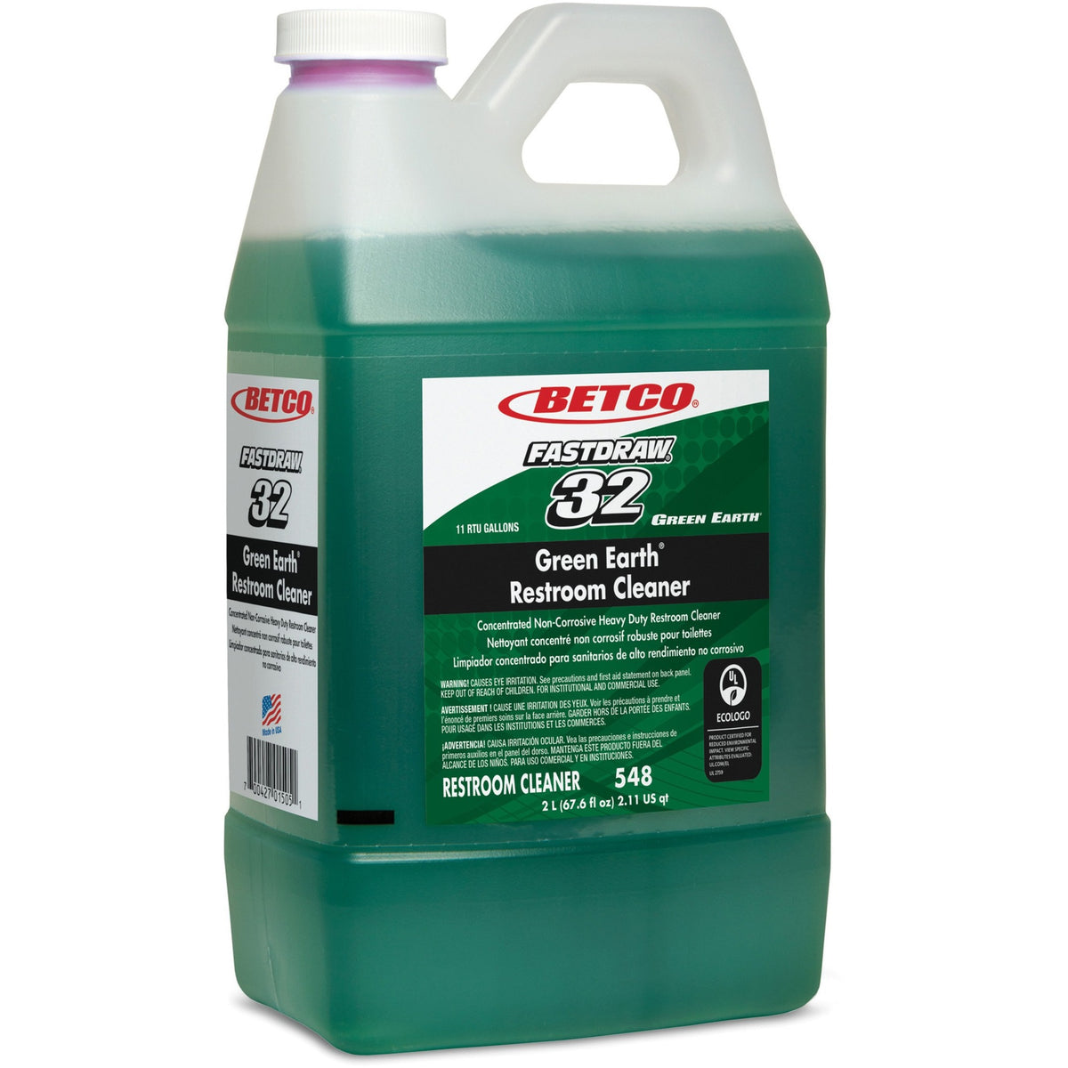 Betco Green Earth FastDraw restroom cleaner, citrus, 2 liter container