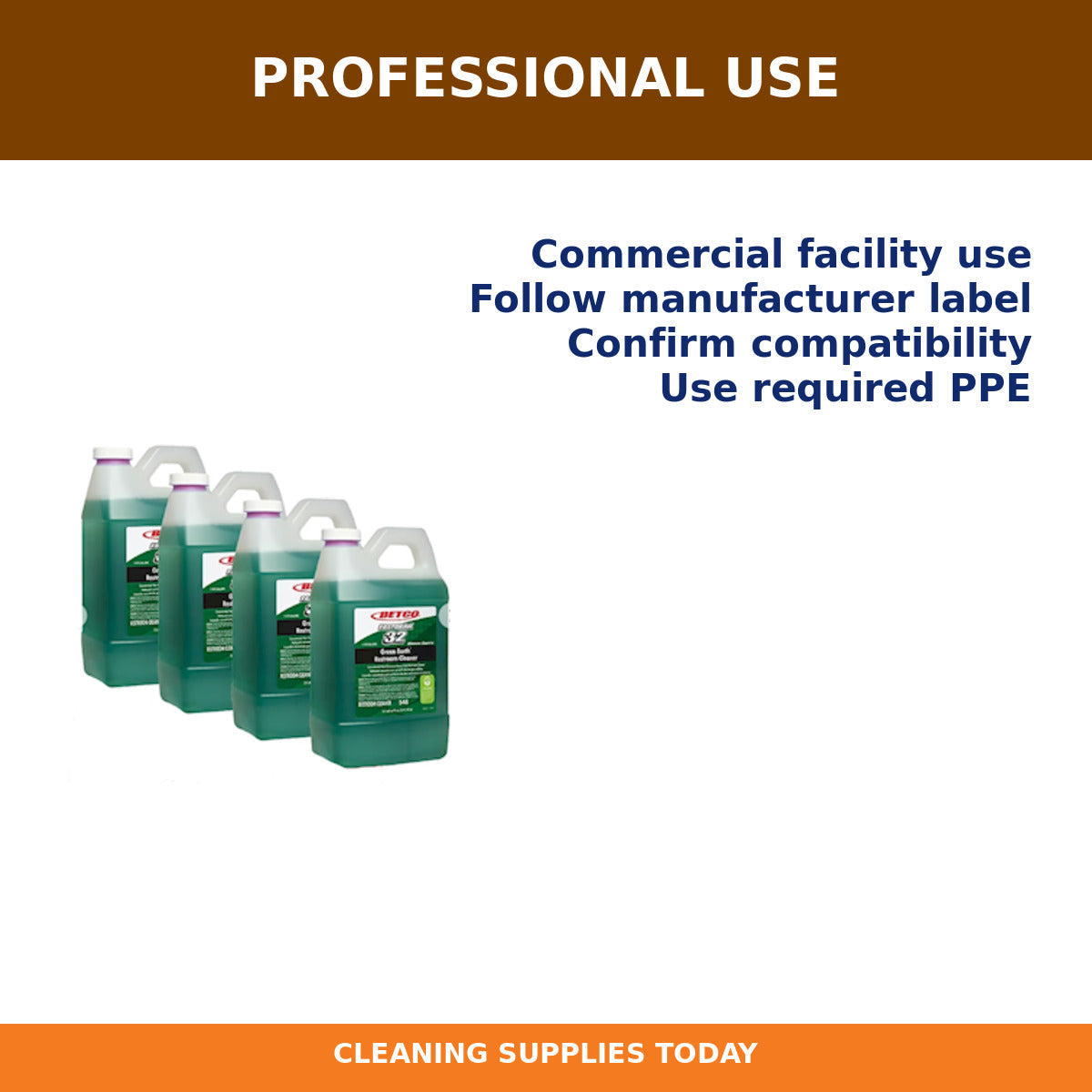 Professional-use guidance for Betco Green Earth FastDraw Restroom Cleaner, Citrus, 2 L, 4/Case – 5484700