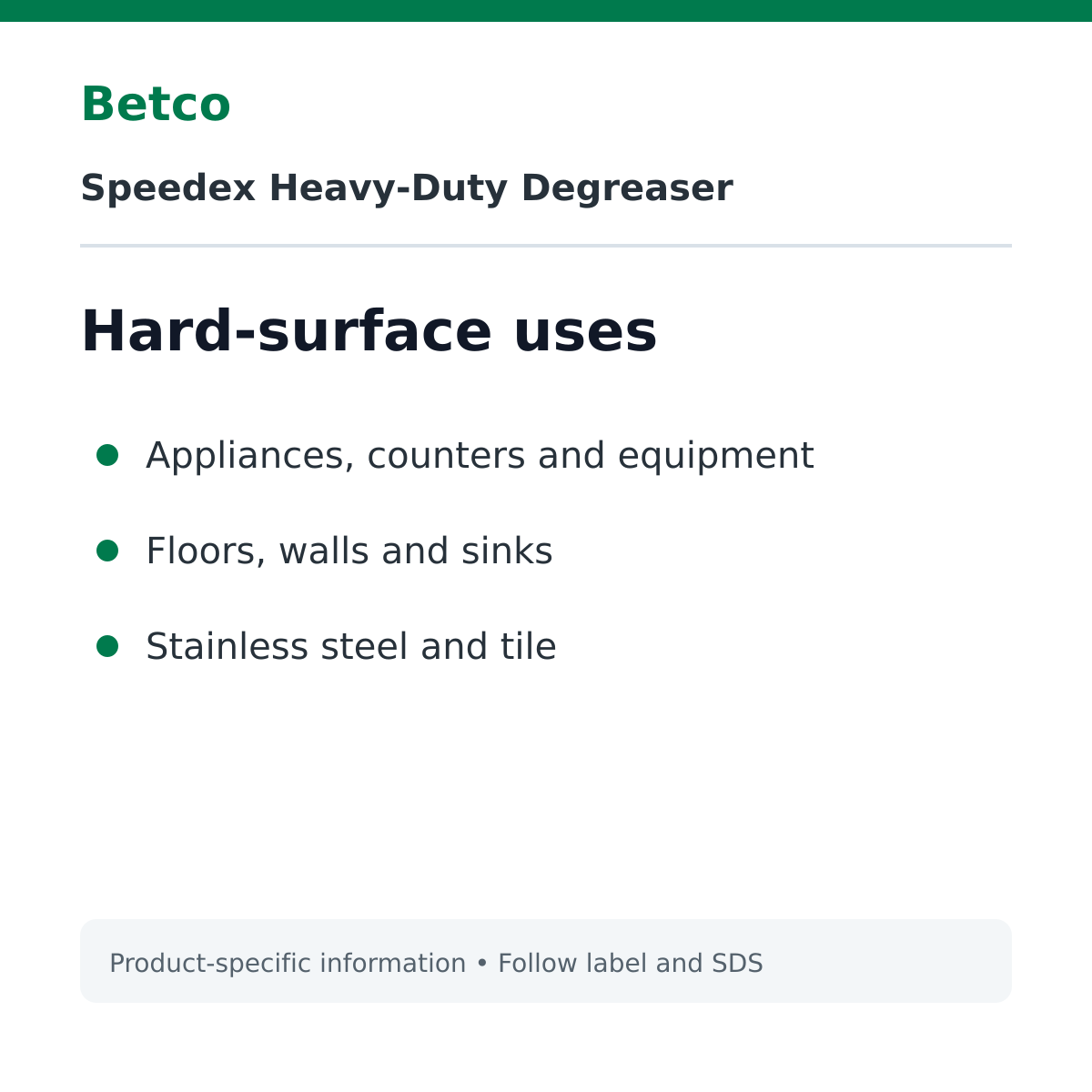 Betco Speedex hard surface applications