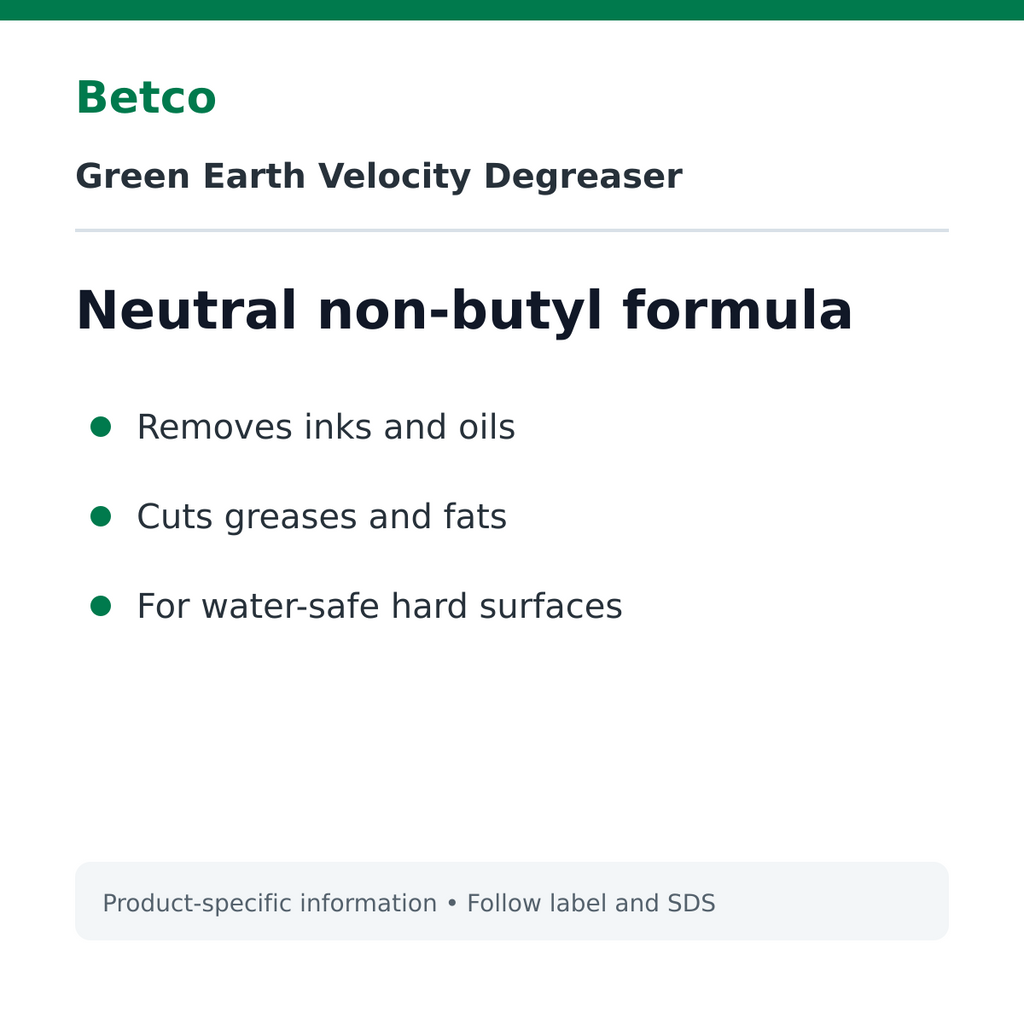 Betco Green Earth Velocity non-butyl cleaning