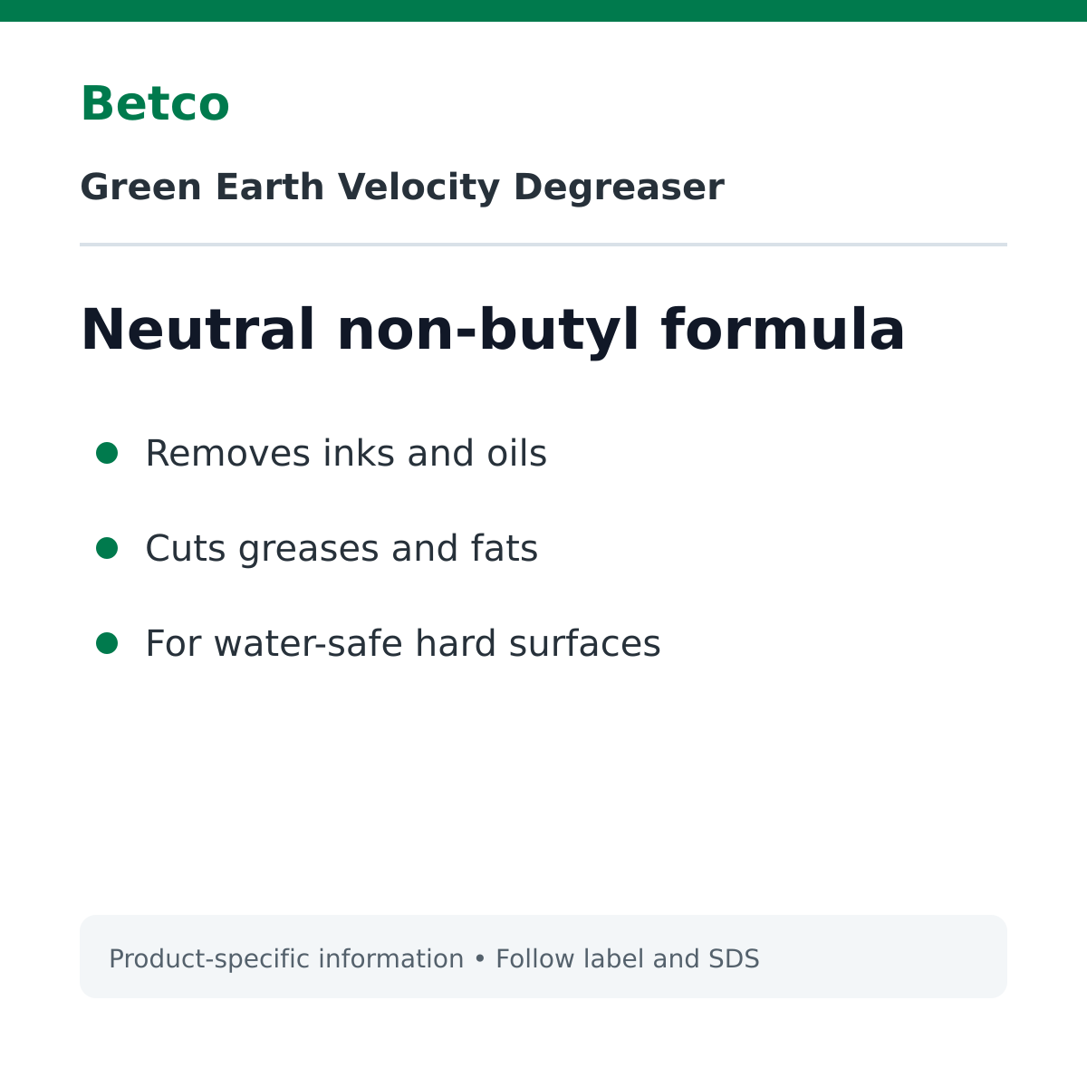 Betco Green Earth Velocity non-butyl cleaning