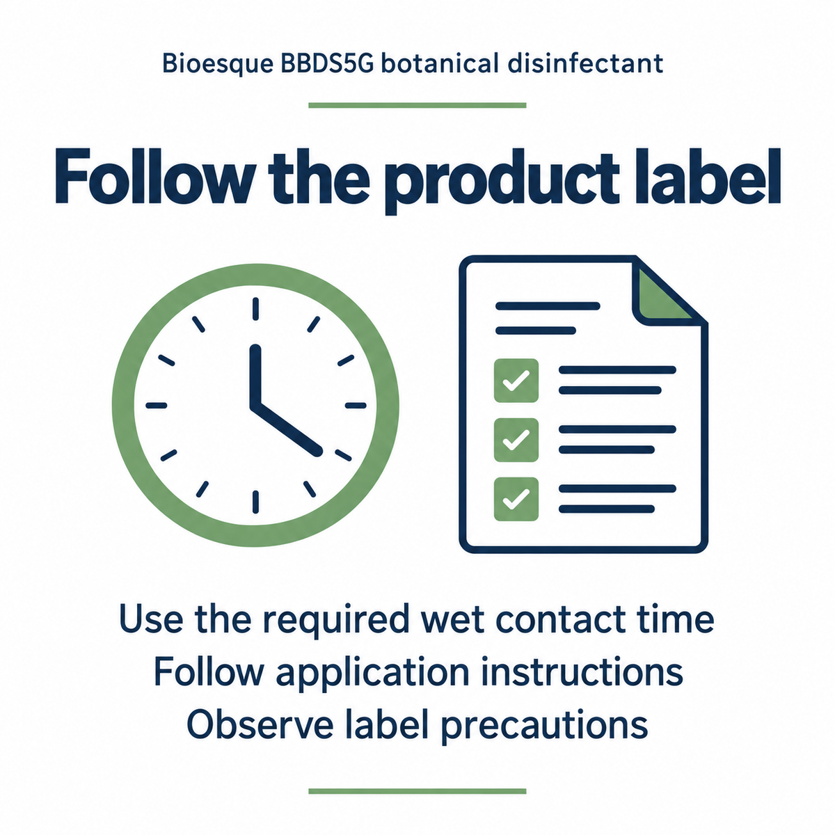 Bioesque BBDS5G botanical disinfectant: Follow the product label information graphic