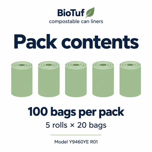 BioTuf compostable liners: contents information graphic