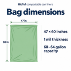 BioTuf compostable liners: dimensions information graphic