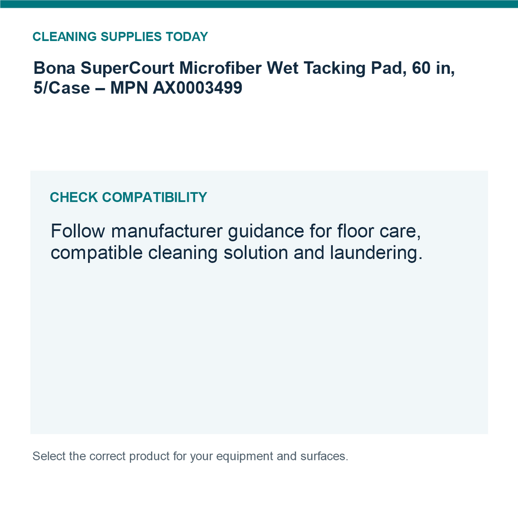 Bona SuperCourt Microfiber Wet Tacking Pad, 60 in, 5/Case – MPN AX0003499 — compatibility guide