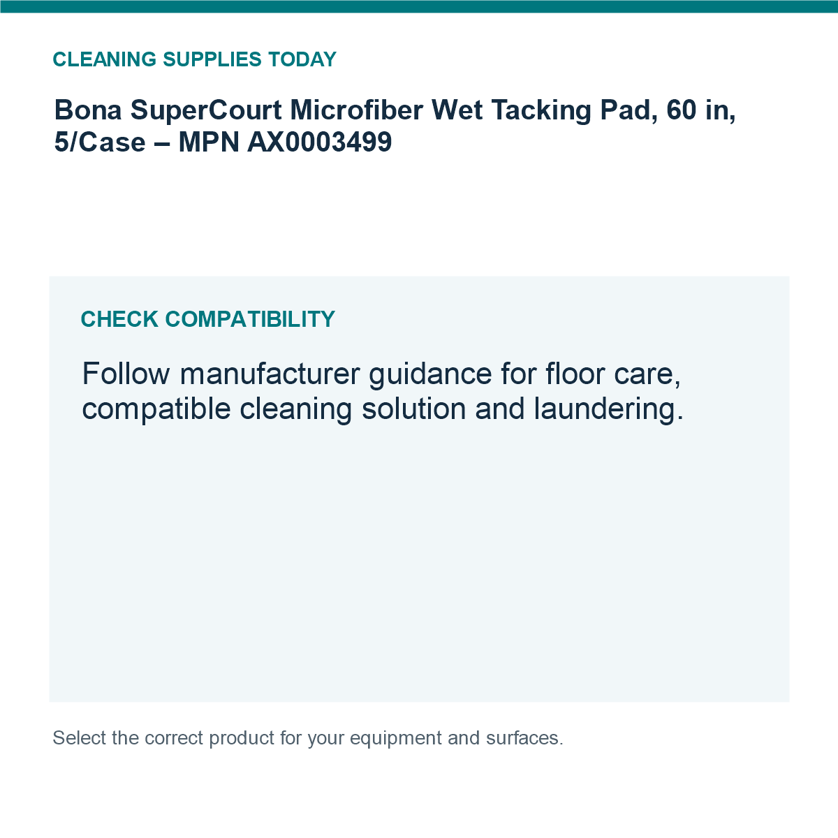 Bona SuperCourt Microfiber Wet Tacking Pad, 60 in, 5/Case – MPN AX0003499 — compatibility guide