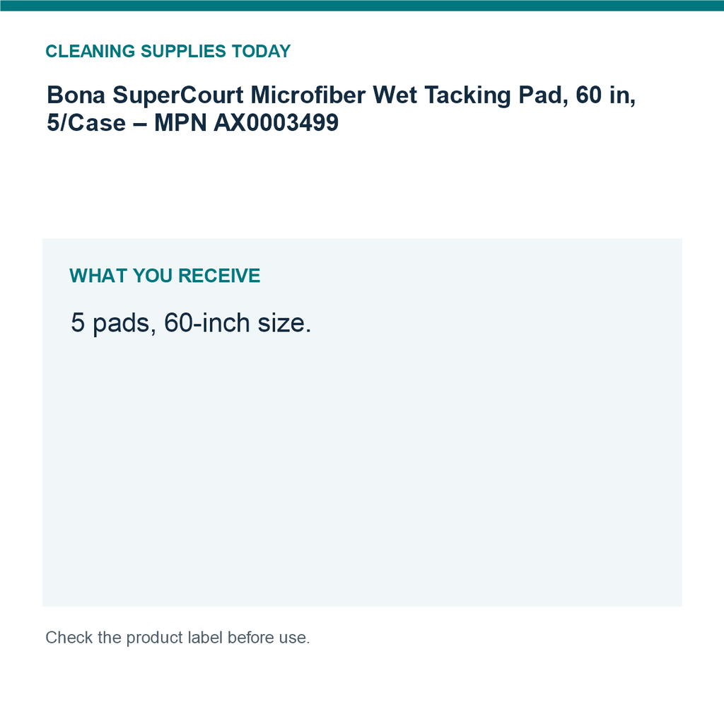 Bona SuperCourt Microfiber Wet Tacking Pad, 60 in, 5/Case – MPN AX0003499 — pack guide