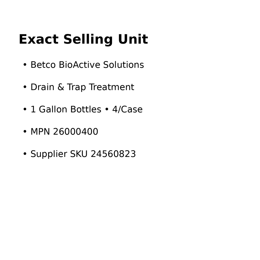 Betco BioActive Solutions Drain and Trap Treatment 26000400 exact selling unit
