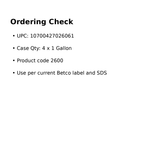 Betco BioActive Solutions Drain and Trap Treatment 26000400 ordering information