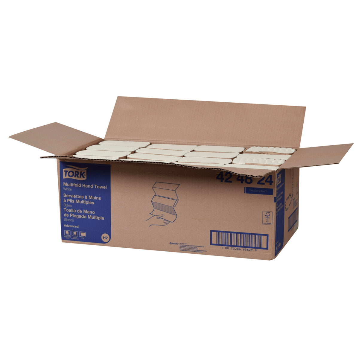 Open manufacturer case of Tork 424824 multifold hand towels