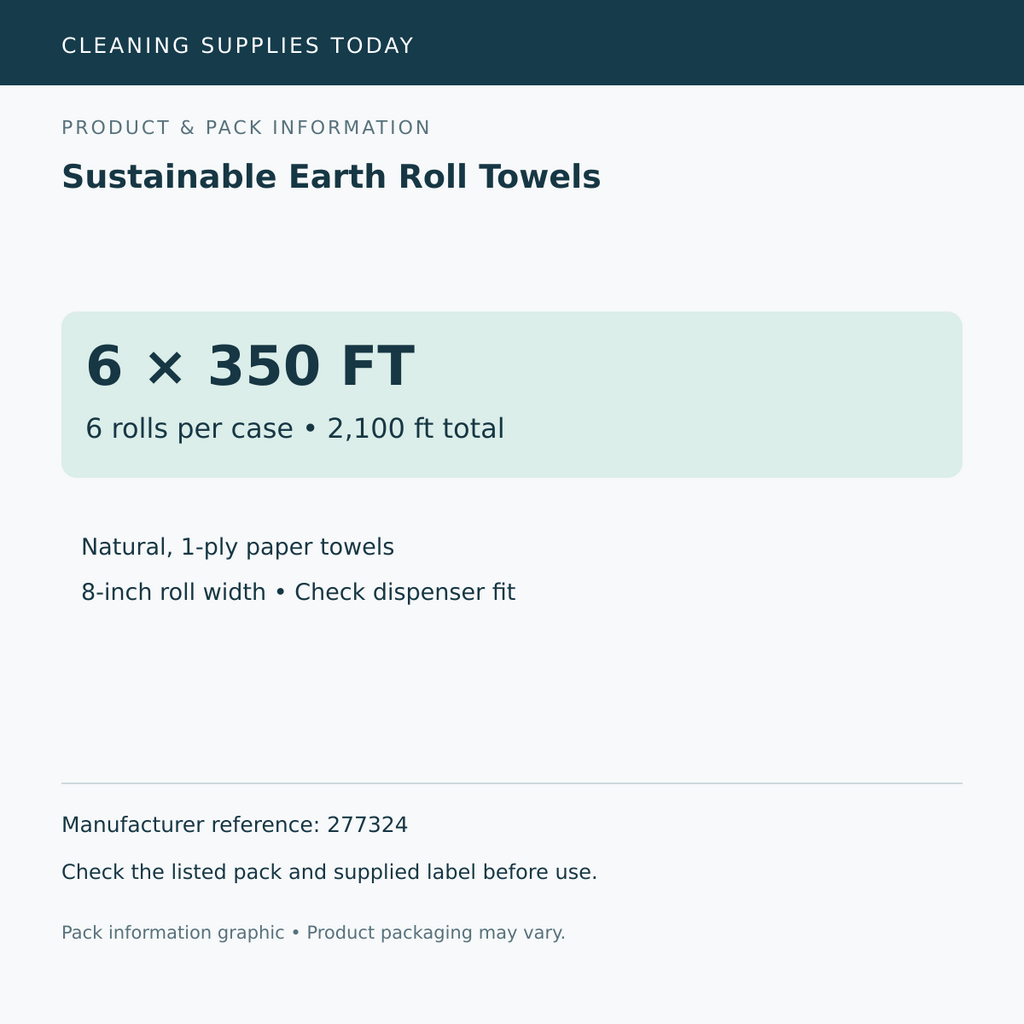 Pack information: Sustainable Earth Roll Towels; 6 rolls per case • 2,100 ft total; manufacturer reference 277324