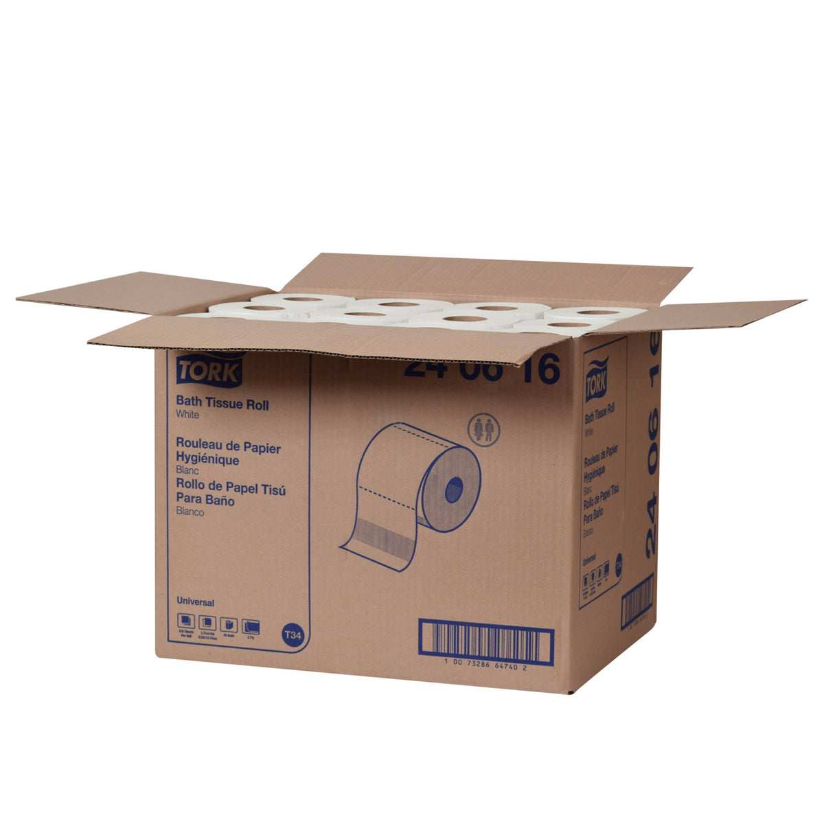 Tork 240616 manufacturer open-case view, 48 rolls per case