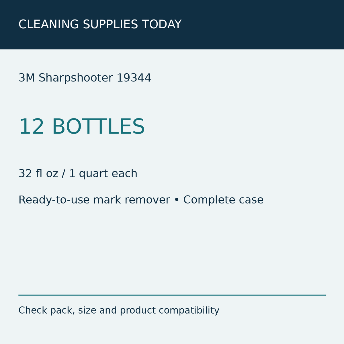 3M Sharpshooter 19344 — 12 BOTTLES — 32 fl oz / 1 quart each — Ready-to-use mark remover • Complete case