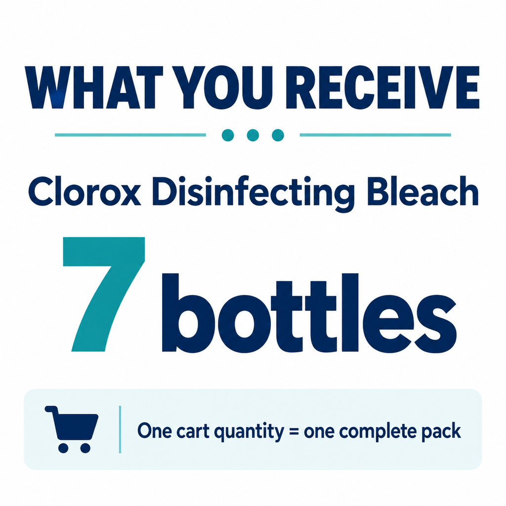 Clorox Disinfecting Bleach seven-bottle pack contents guide