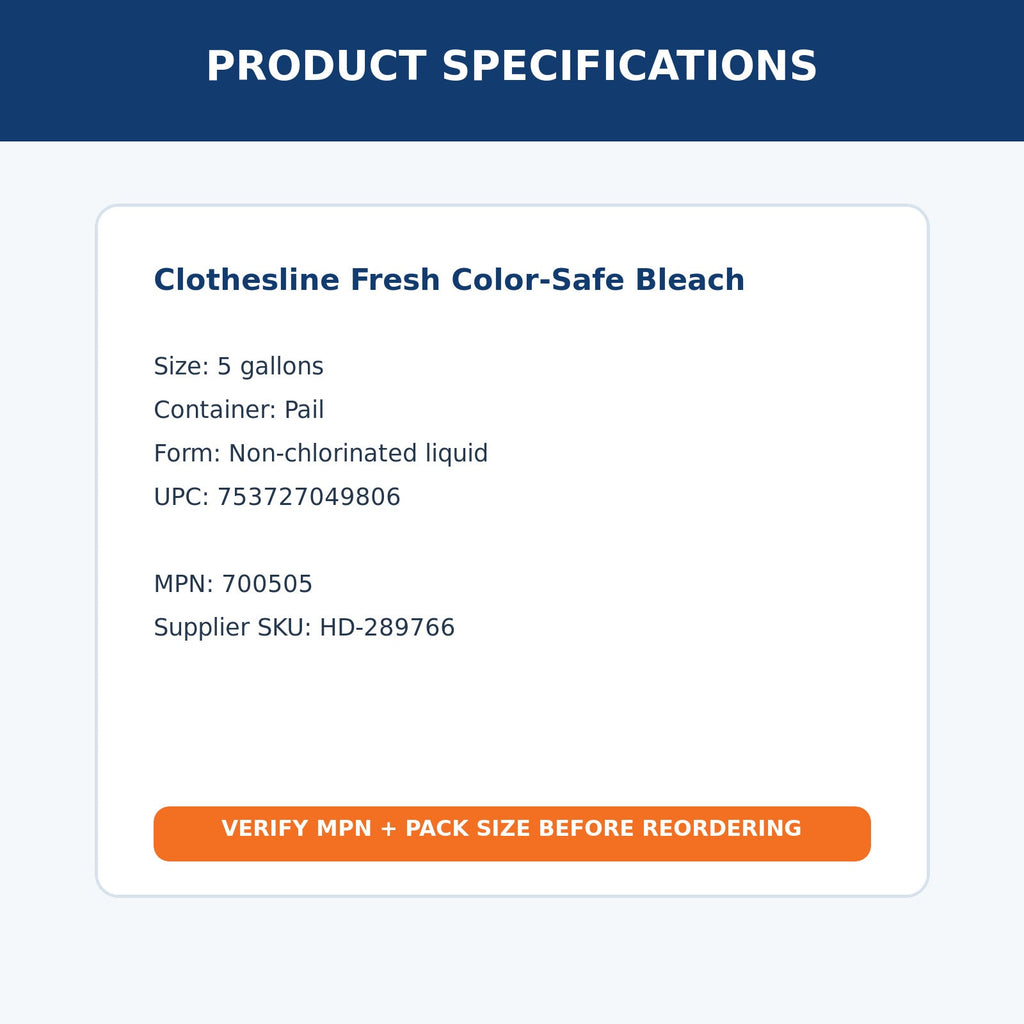 Spartan Clothesline Fresh color-safe bleach 5 gallon MPN 700505 – product specifications