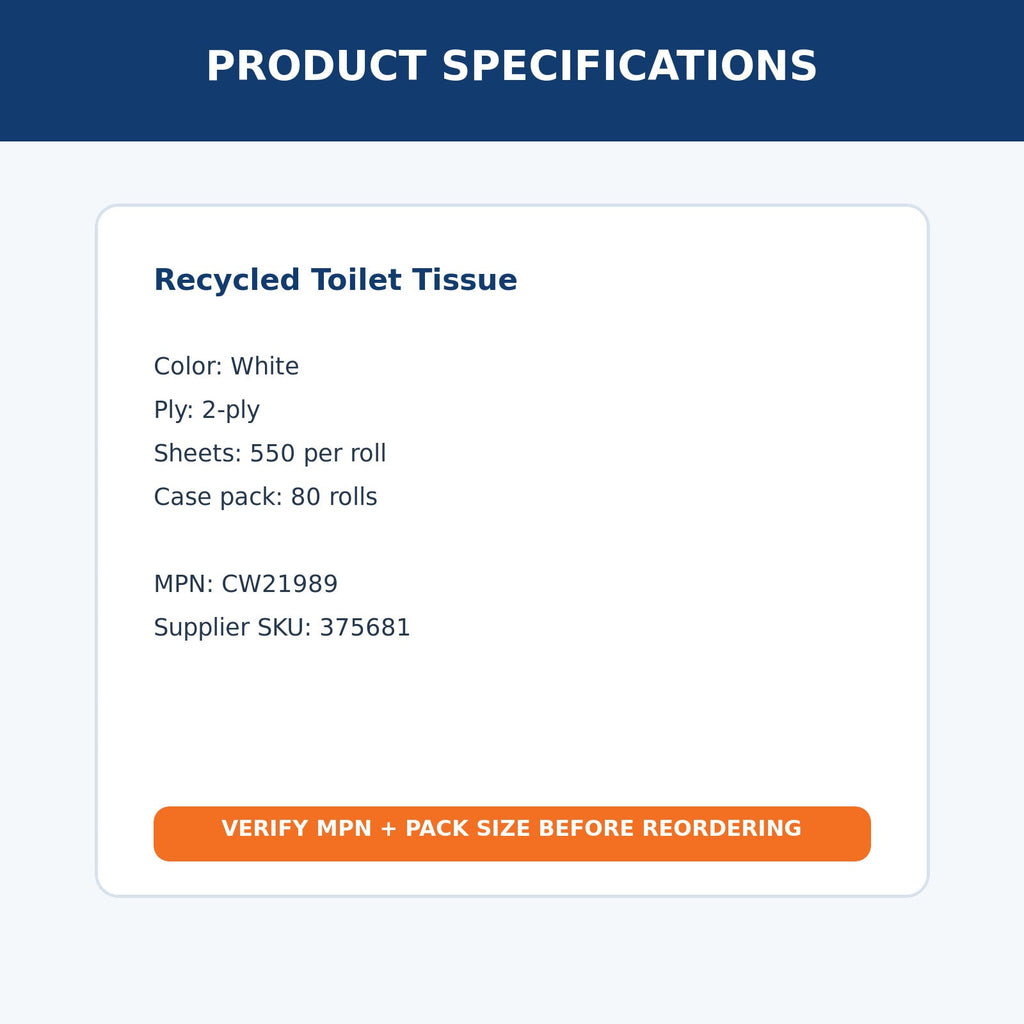 Coastwide recycled toilet tissue MPN CW21989 – product specifications