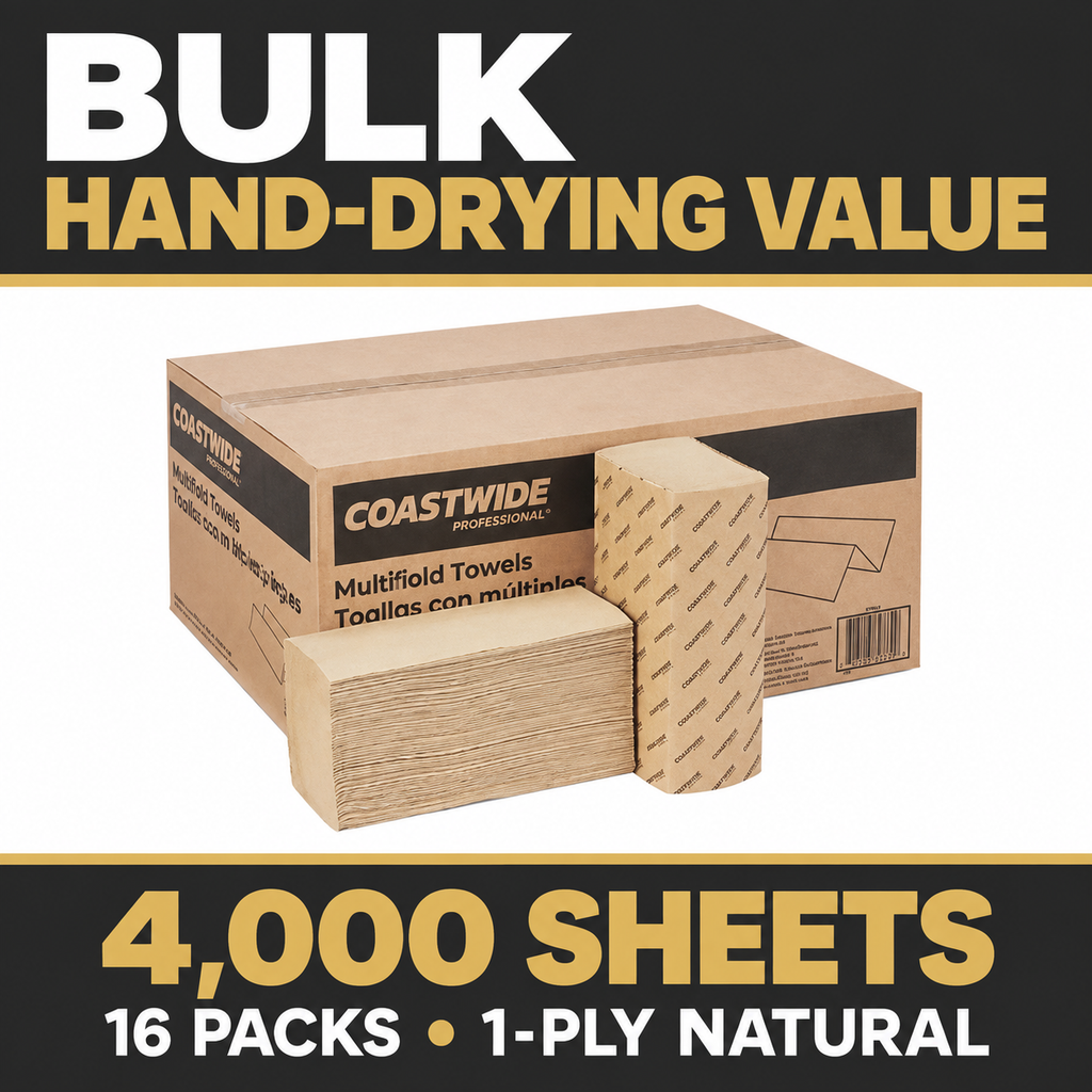 Coastwide natural multifold paper towels 4000 sheets 16 packs bulk value