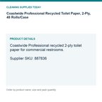 Coastwide Professional Recycled Toilet Paper, 2-Ply, 48 Rolls/Case — details guide