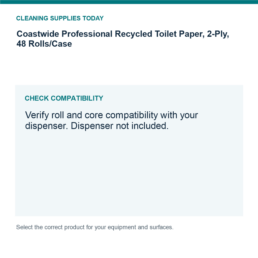 Coastwide Professional Recycled Toilet Paper, 2-Ply, 48 Rolls/Case – MPN CW20189 — compatibility guide