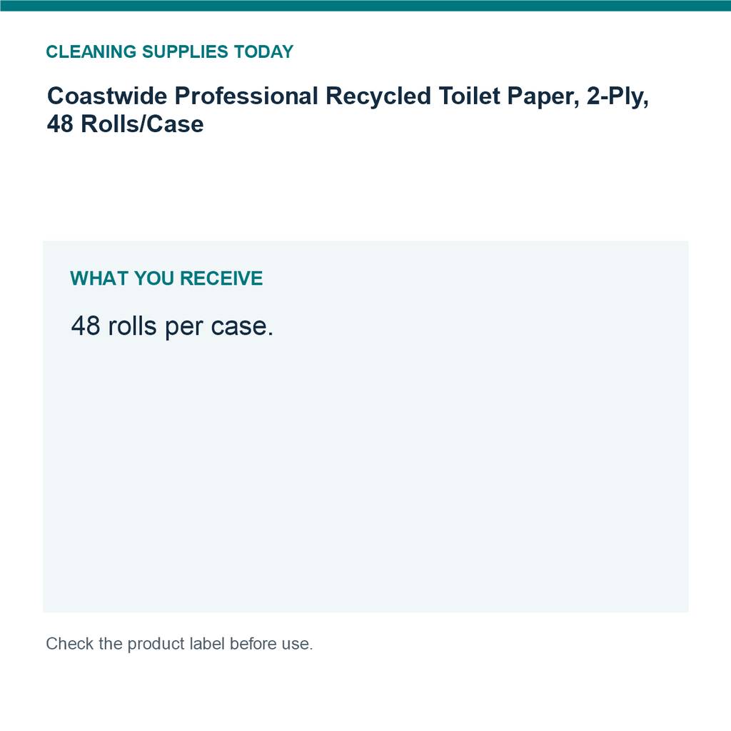 Coastwide Professional Recycled Toilet Paper, 2-Ply, 48 Rolls/Case — pack guide