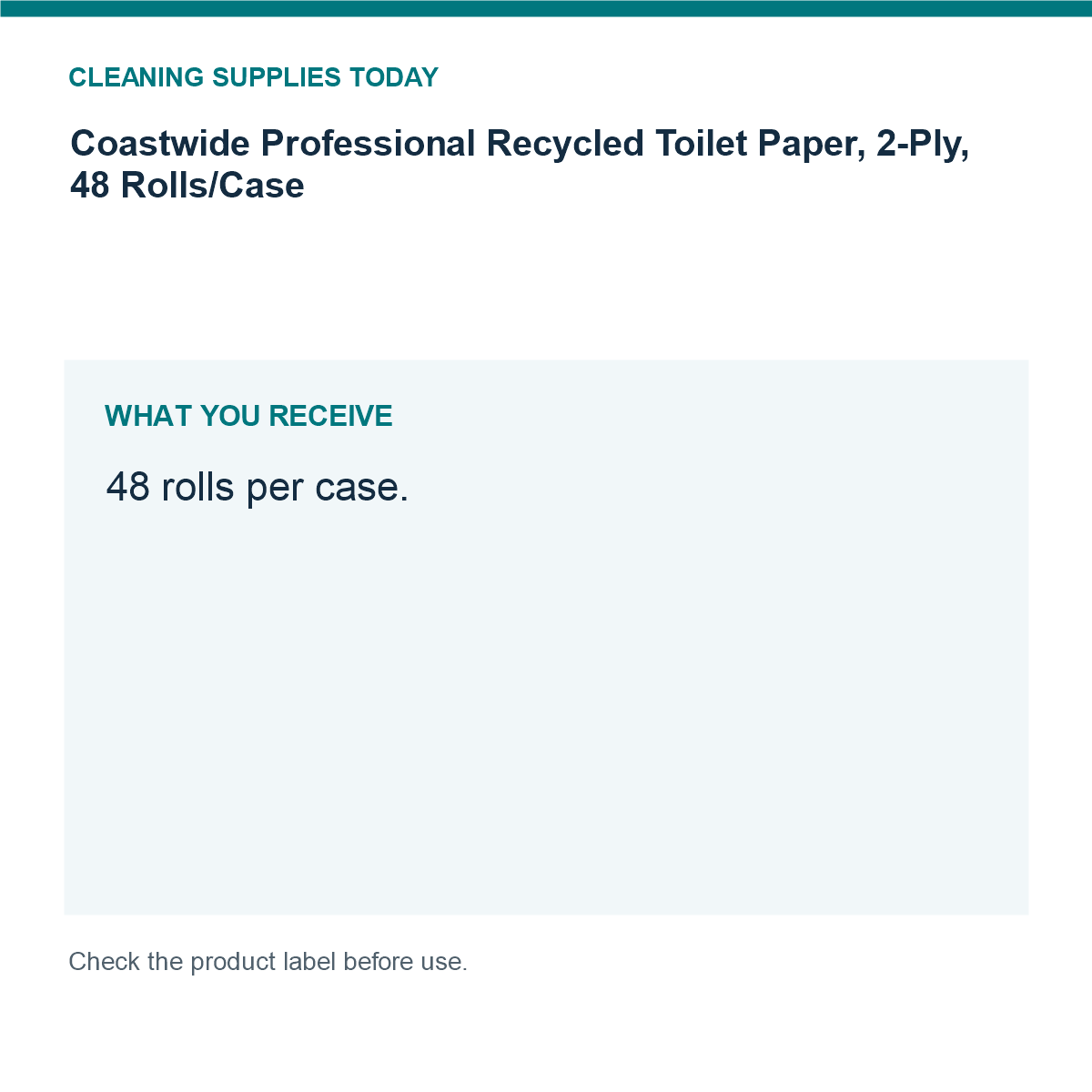 Coastwide Professional Recycled Toilet Paper, 2-Ply, 48 Rolls/Case — pack guide