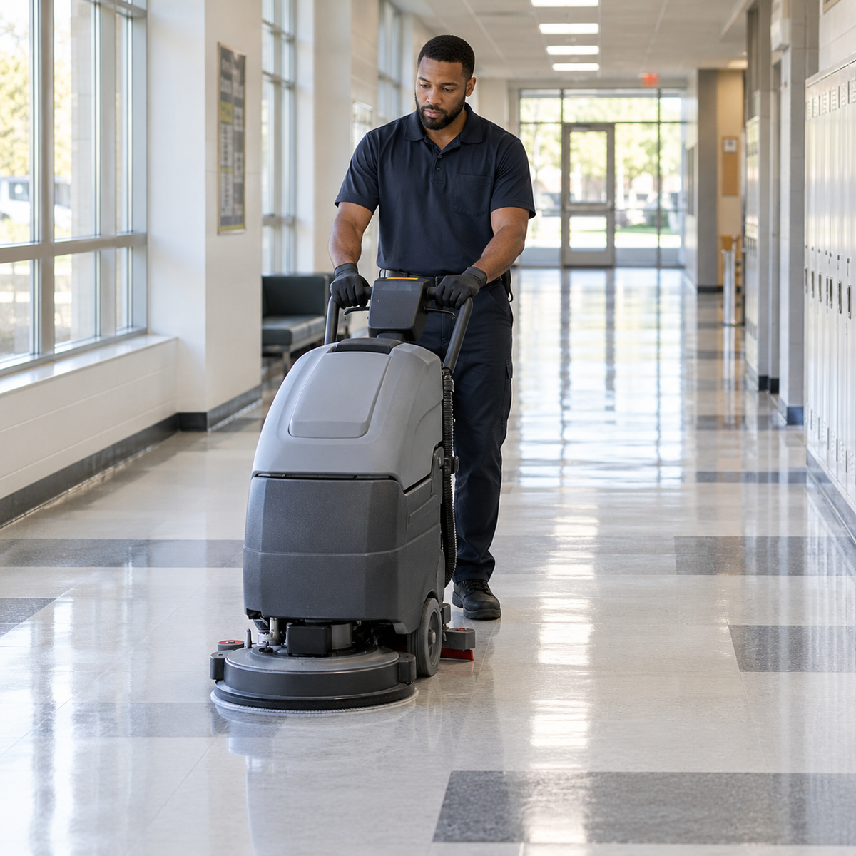 Commercial floor cleaner used with an automatic scrubber on resilient tile flooring