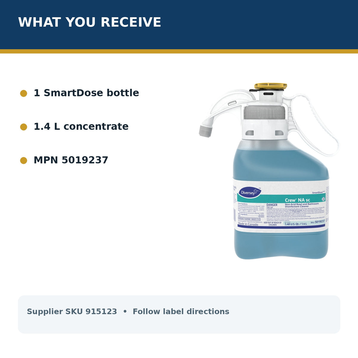 Diversey Crew Non-Acid SmartDose disinfectant — package quantity and MPN