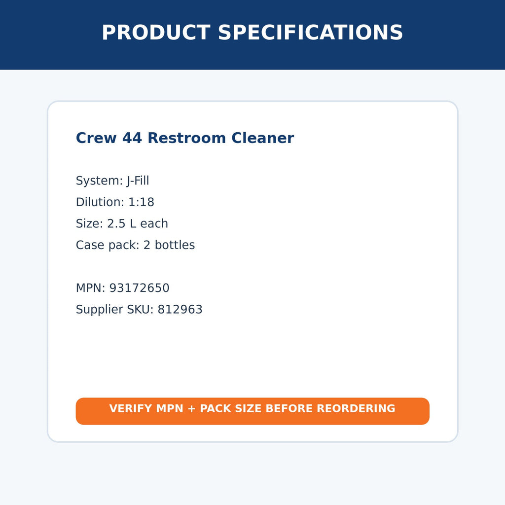 Diversey Crew 44 J-Fill restroom cleaner MPN 93172650 – product specifications