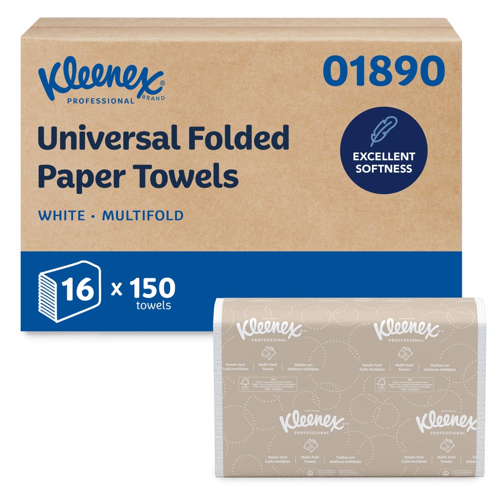 Kleenex 01890 manufacturer case and individual package view; supplied quantity is stated in the listing