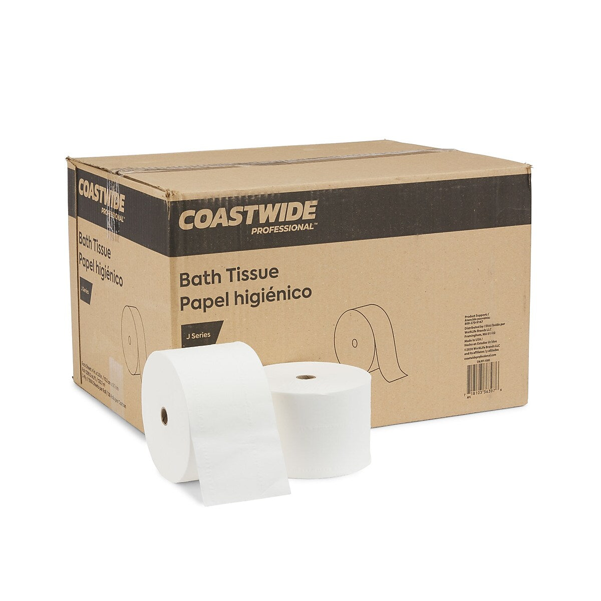 Coastwide Professional CWJBT-1000 J-Series small core toilet paper, 36 rolls per carton