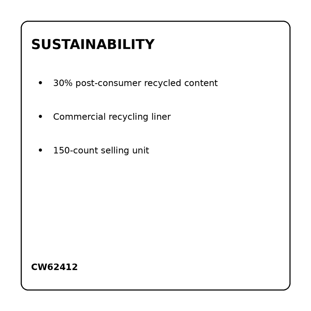 CW62412 recycled content and selling unit information