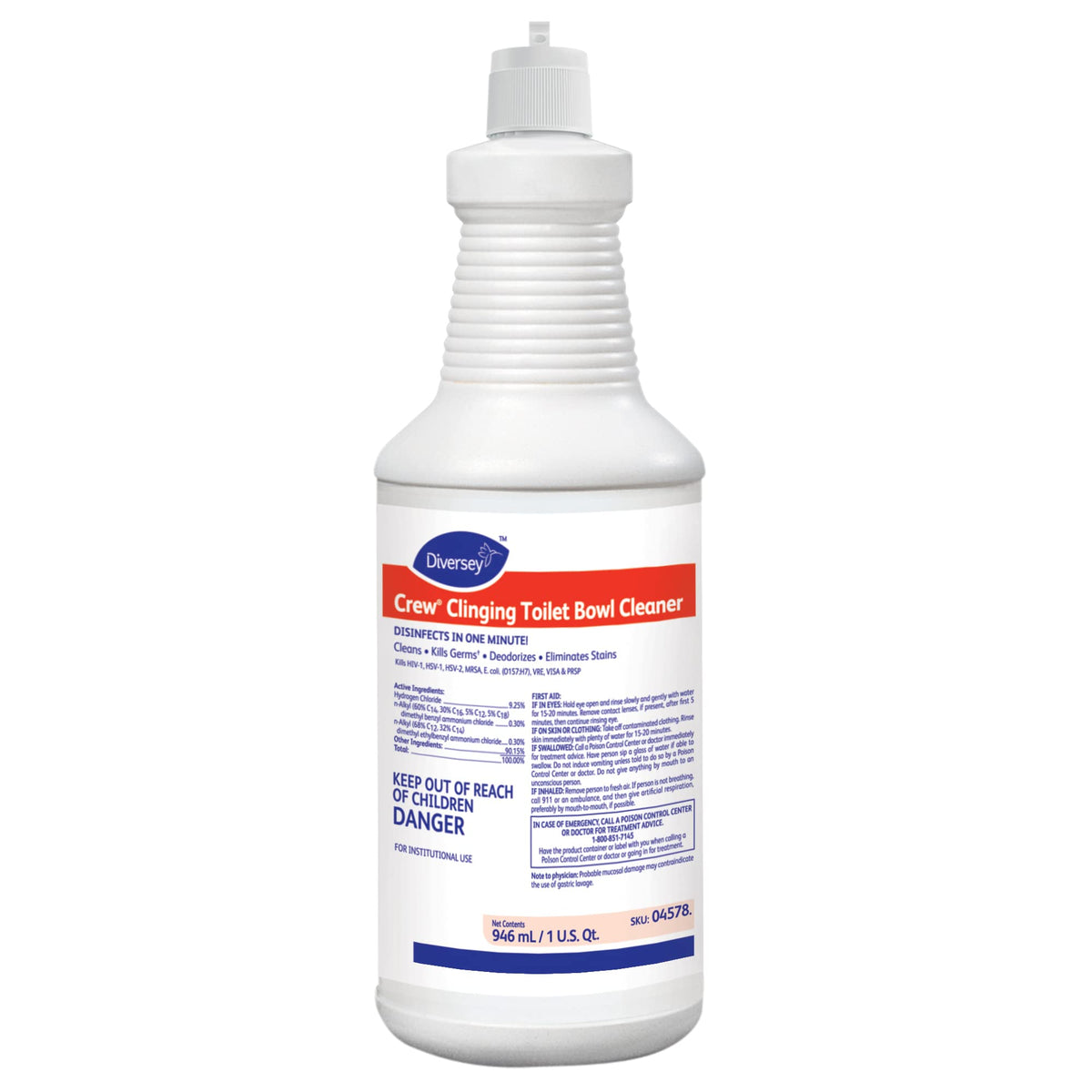 Diversey Crew Clinging toilet bowl cleaner bottle detail