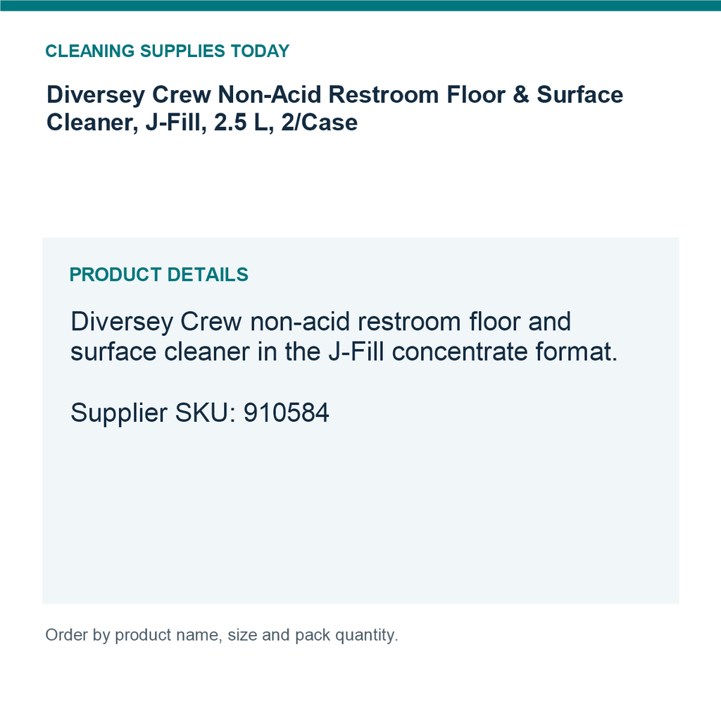 Diversey Crew Non-Acid Restroom Floor & Surface Cleaner, J-Fill, 2.5 L, 2/Case — details guide