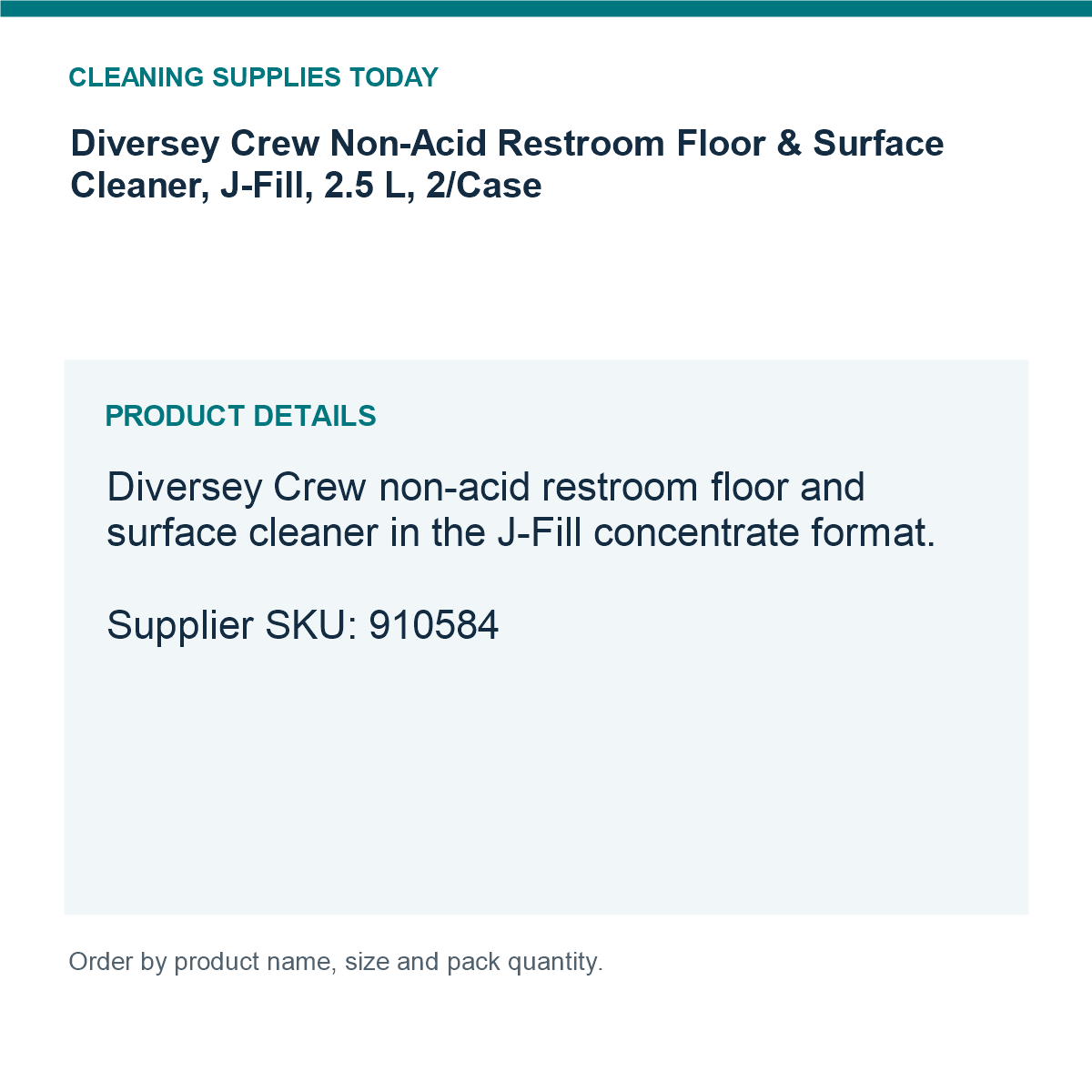 Diversey Crew Non-Acid Restroom Floor & Surface Cleaner, J-Fill, 2.5 L, 2/Case — details guide