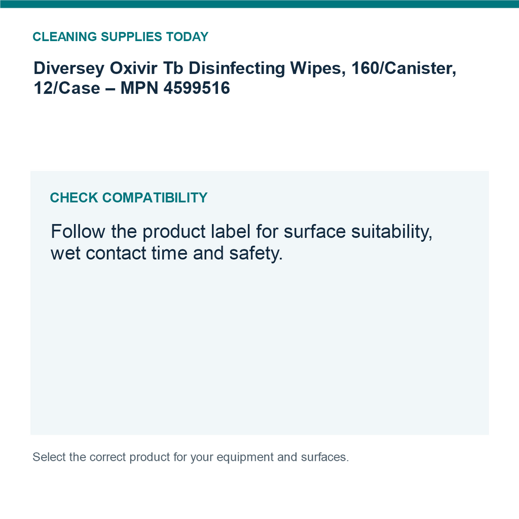 Diversey Oxivir Tb Disinfecting Wipes, 160/Canister, 12/Case – MPN 4599516 — compatibility guide